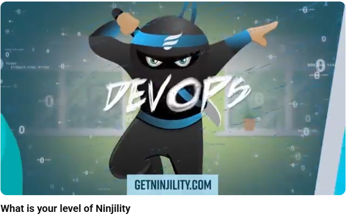 Cartoon Image of 'Ninja" with "DevOps" wording and the Ninjility domain name from the What is your level of Ninjility?' WM Cline Commercial Demo Voiceover
